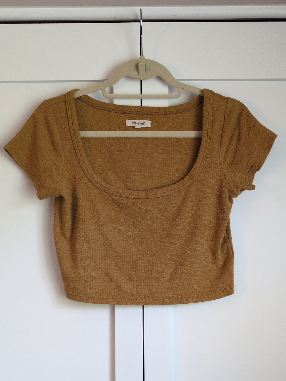 Madewell Westville Crop Tee XS Sahara Sand Ribbed Scoop Neck Fitted Top
